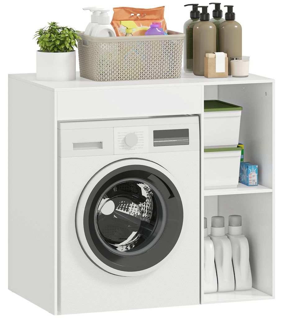 Badschrank über Waschmaschine, Regal über Toilette, Waschraumorganizer Spanplatte, Weiß | 96 x 60 x 90,5 cm | 22,8 kg | offene Ablagefächer