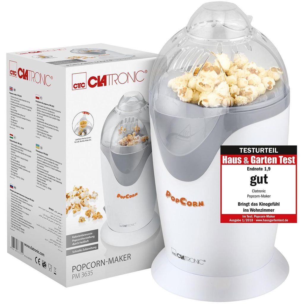 Clatronic Popcornmaschine | schnelle Zubereitung | Popcorn in 2 Min. | ohne Fett | inkl. Schale | Popcorn Maschine | Popcorn Maker | PM 3635