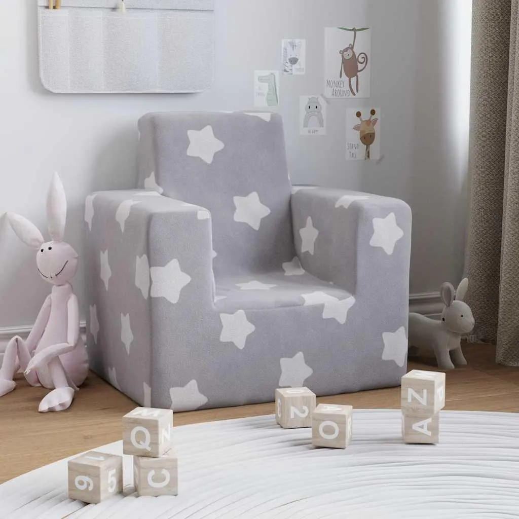 Divanetto Bimbi Peluche vidaXL Grigio Stelle: Sicuro e Facile da Pulire