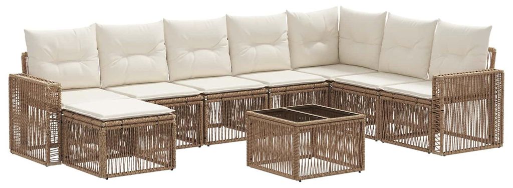 Gartensofa-set 9 pcs Beige und Cremeweiß Poly-Rattan