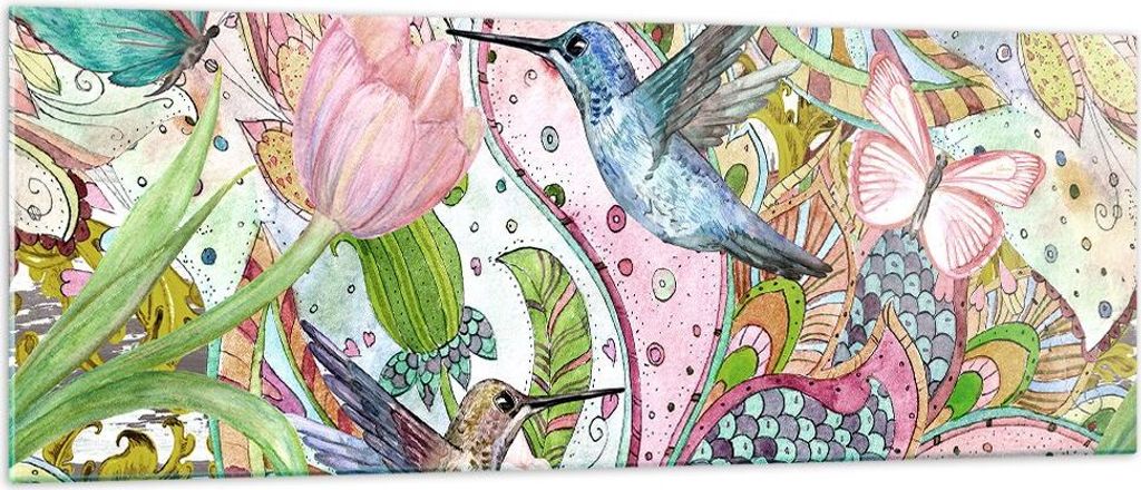 Bilder auf glas - Vogel Schmetterling Blume - 140x50cm - Glasbilder - Wandbilder - Kunstdruck - zum Aufhängen bereit - Wanddekoration aus Glas - G...