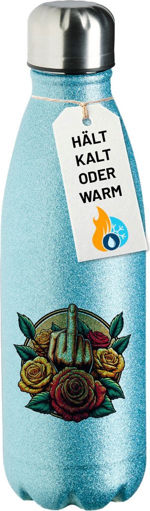Huuraa Trinkflasche Mittelfinger Rosen 500ml Blue Edelstahl Wasserflasche Trinkflasche Geschenkidee
