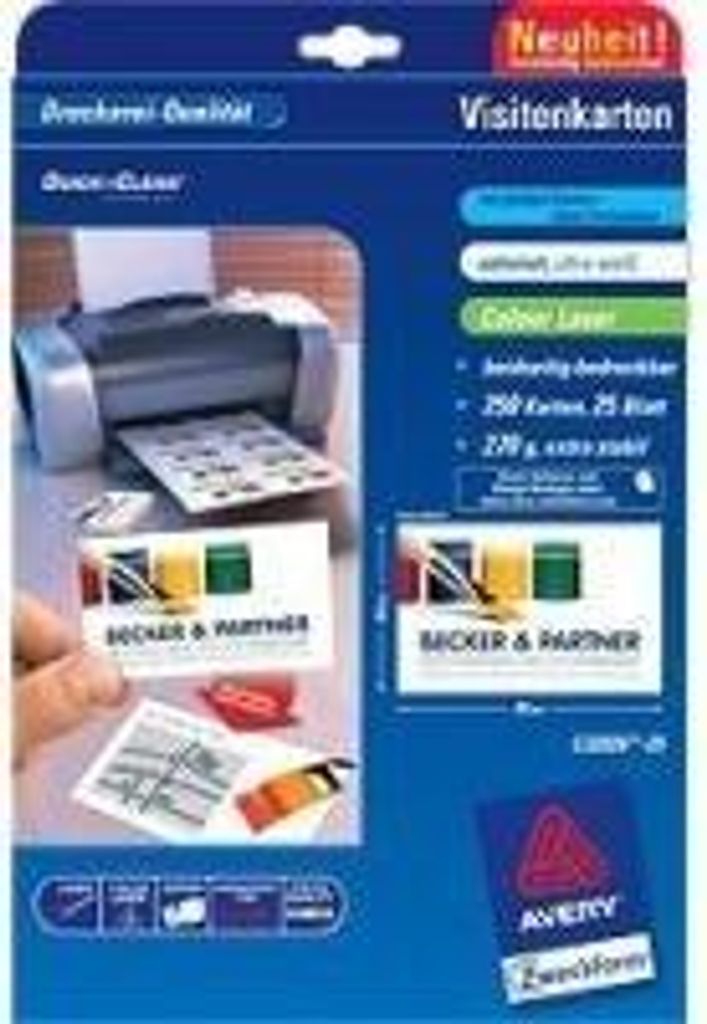 Avery Quick&Clean - Visitenkarten (doppelseitig) - weiß - 54 x 85 mm - 270 g/m2 - 250 Karte(n) (25 Bogen x 10) (C32026-25)