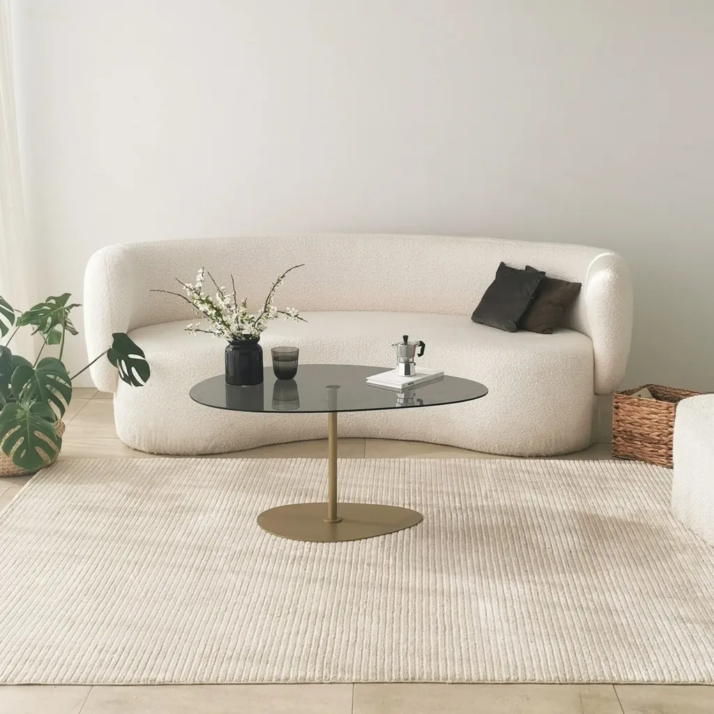 Table basse Porto 100% verre trempé gris et structure dorée de luxe 90x60
