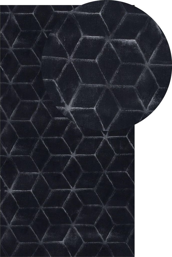 BELIANI Teppich Schwarz Kaninchen-Kunstfell 80x150 cm Einfarbig Handgefertigt Geometrisches Muster Shaggy Modern Glamourös Wohnzimmer Ausstattung ...