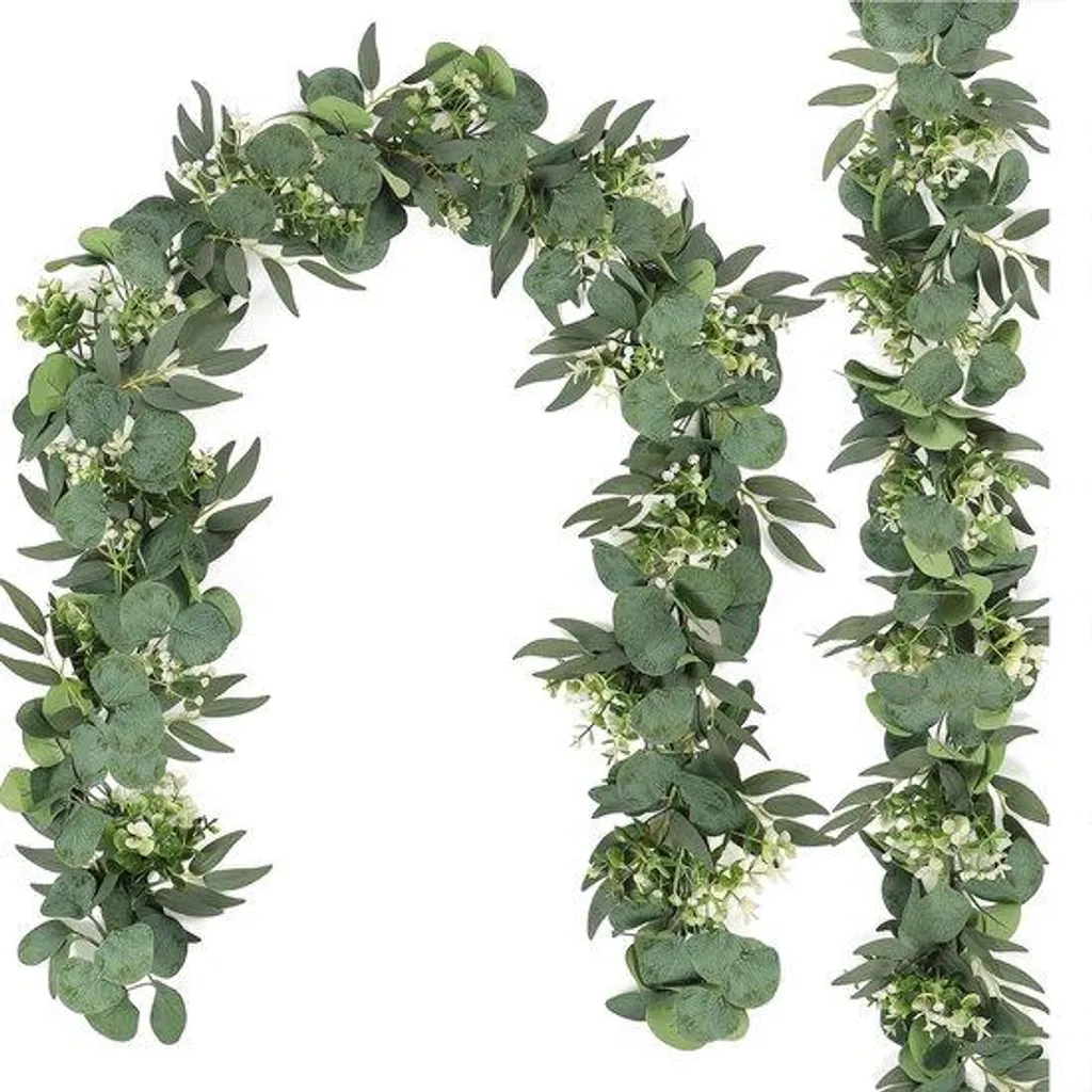 Lot de 2 guirlandes de fleurs artificielles eucalyptus blanches 200cm