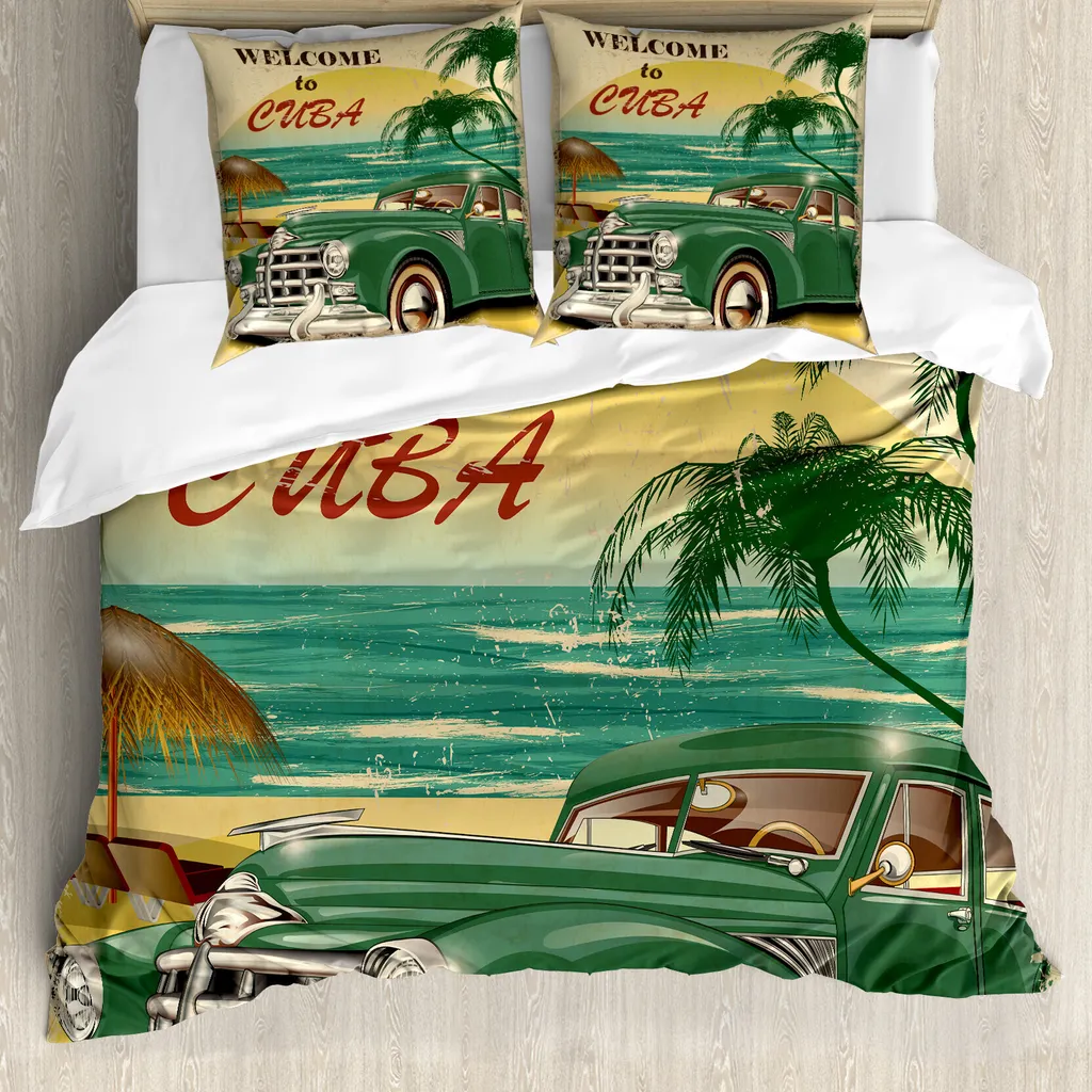 Copripiumino 155x220 Retro Palm Beach ABAKUHAUS Antiacaro in Offerta