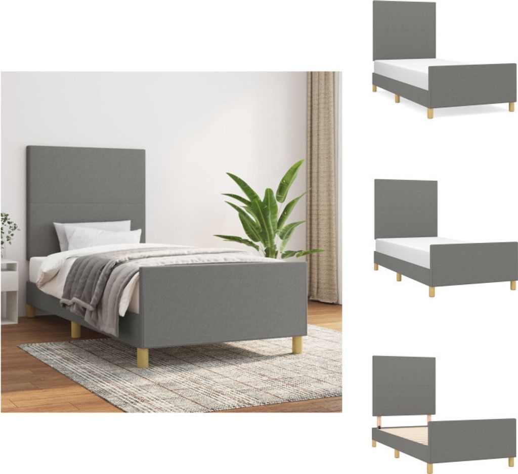 vidaXL Bettgestell mit Kopfteil Dunkelgrau 80x200 cm Stoff - Betten & Bettgestelle