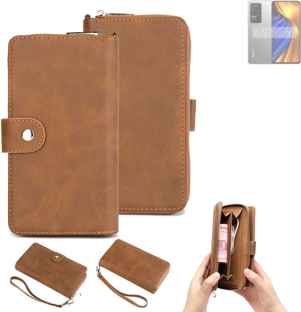 K-S-Trade Handyhülle Schutzhülle kompatibel mit POCO F4 & Portemonnee Tasche Handytasche Case Etui Geldbörse Wallet braun (1x)