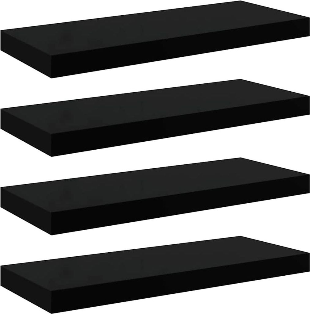 vidaXL Schweberegale 4 Stk. Hochglanz-Schwarz 60x23,5x3,8 cm MDF