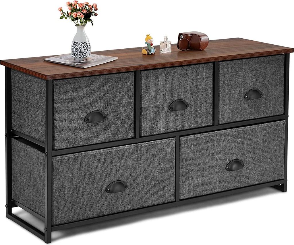 Kommode Stoffkommode, modernes Sideboard mit 5 Schubladen, Aufbewahrungsschrank Mehrzweckschrank mit Metallrahmen, Aufbewahrungskommode Schubladenk...