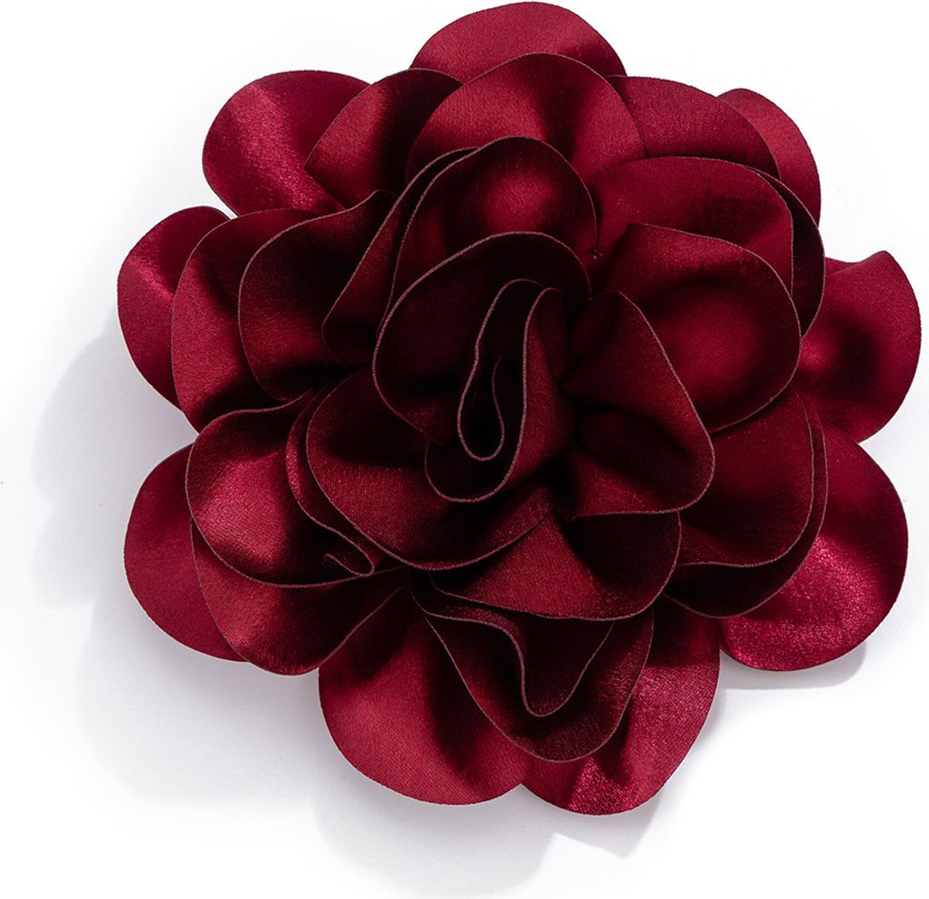 INF Übergroße Brosche aus Satinstoff in Blütenform Dunkelrot