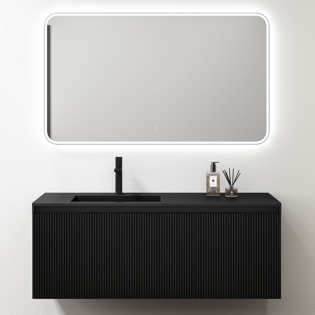 doporro Waschbeckenunterschrank Badmöbel Set Waschtisch mit Unterschrank Wandmontage in schwarz, BTH: 120x50x46cm, inkl. Mineralguss-Waschbecken u...