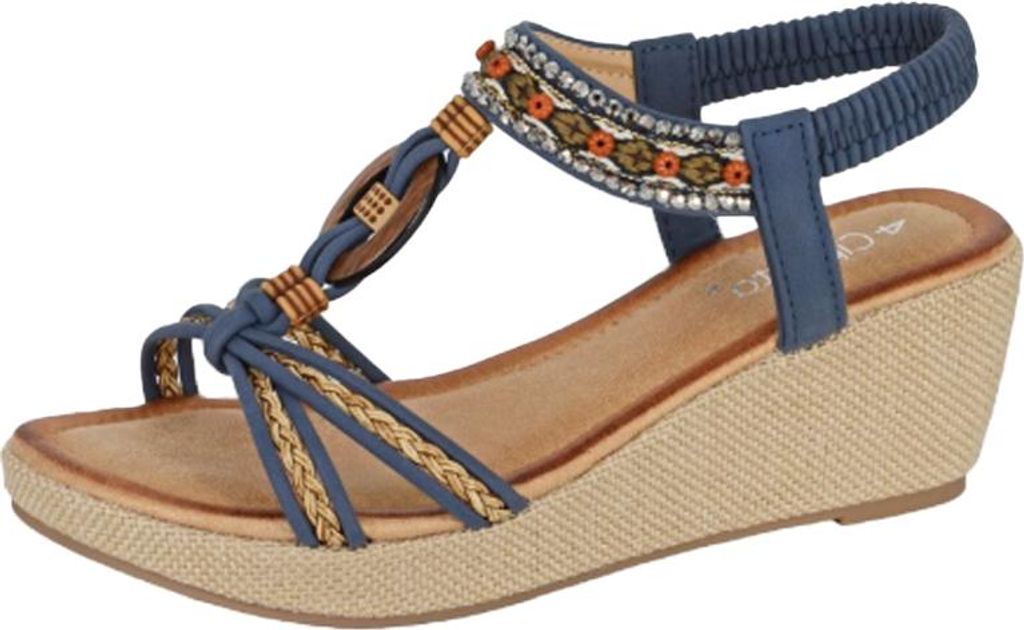 Cipriata - Mit Juwelen besetzt Sandalen für Damen, Plateauabsatz DF4640 (38 EU) (Marine)