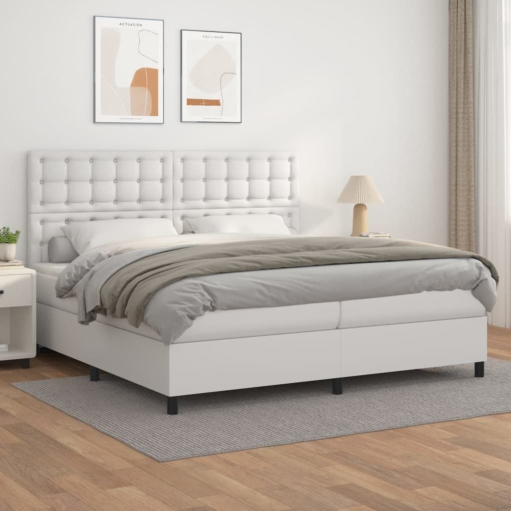 vidaXL Boxspringbett mit Matratze Weiß 200x200 cm Kunstleder - Boxspringbett - Boxspringbetten - Bett - Schlafzimmermöbel