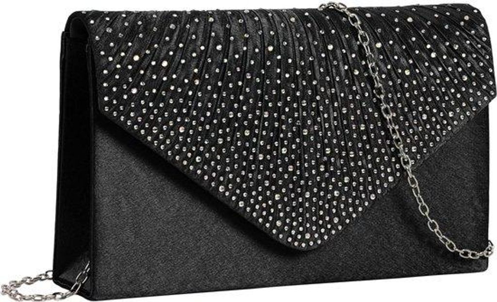 Zwarte Satijnen Clutch Bag mit Abnehmbarem Schmuckgürtel für Frauen