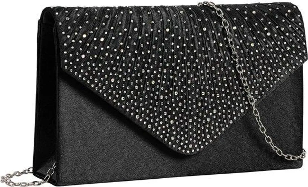 Sac pochette de soirée en satin noir pour femme avec bride amovible