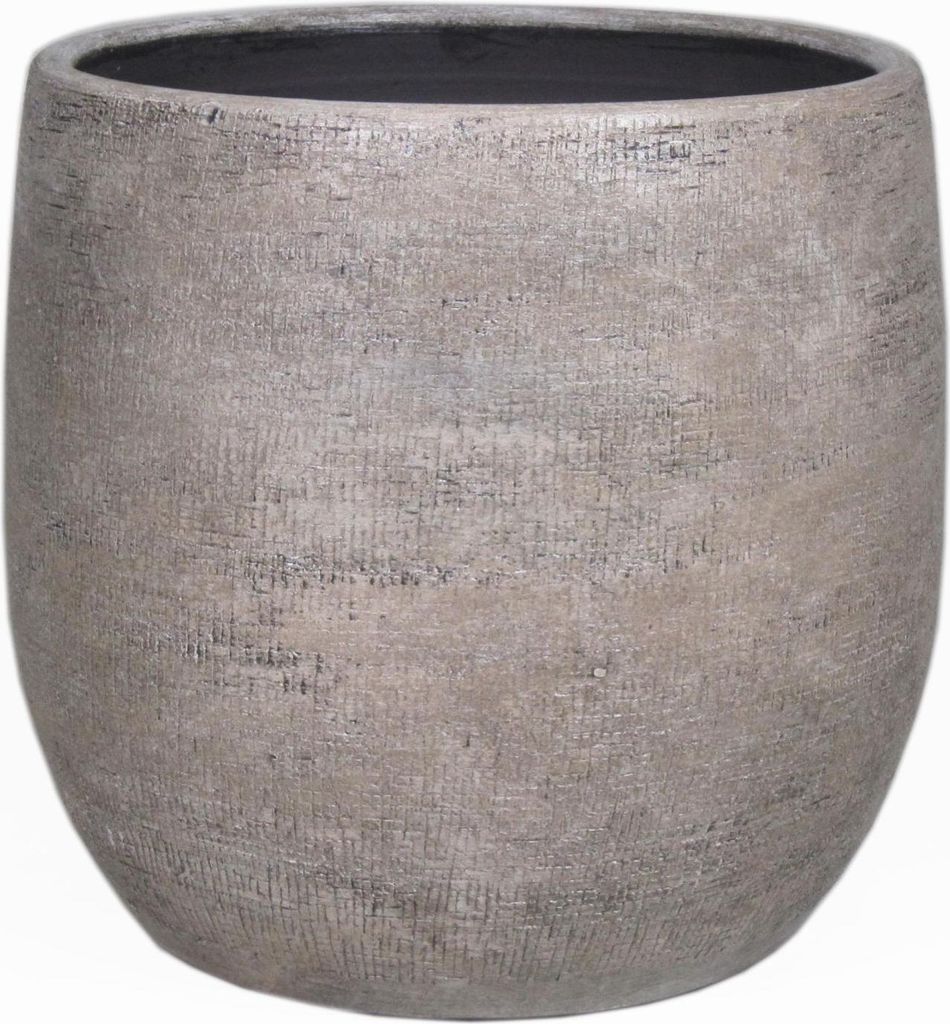 INNA-Glas Keramiktopf mit Maserung, weiß-braun, 27 cm, Ø 28 cm - Blumengefäß