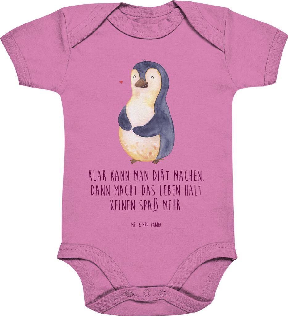 Mr. & Mrs. Panda Babybody Pinguin Diät 1. - 3. Monat - Bubble Gum Pink - Geschenk, Einteiler, Strampler Baby, glücklich, babykleidung body, stram...