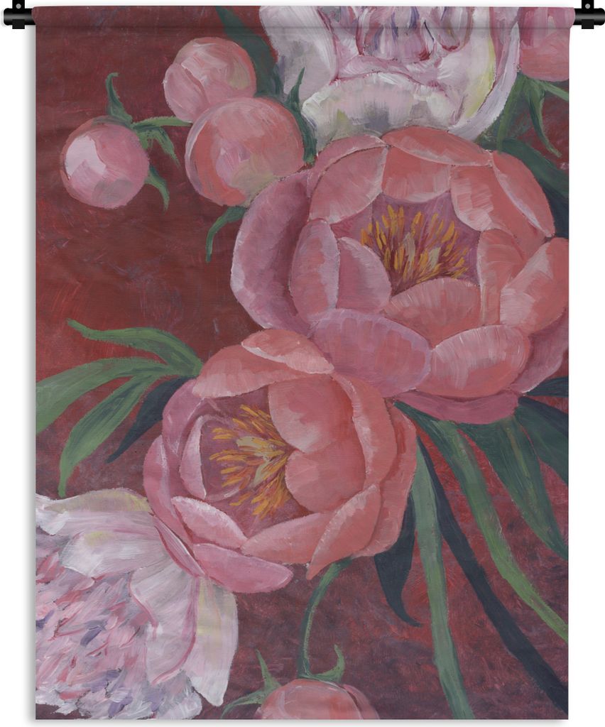 MuchoWow Wandteppich Wandbehang Blumen - Rosa - Malerei - Pflanzen 90x120 cm Tapisserie Dekoration Wandtuch - Wanddeko