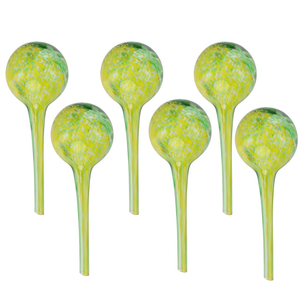 Wasserspender 6 Stück Set aus Glas für Topfpflanzen, Kugel, rund Ø 9 cm Farbe Grün-Gelb 310 ml modern, häusliche Bedingungen, für töpfe, fü...
