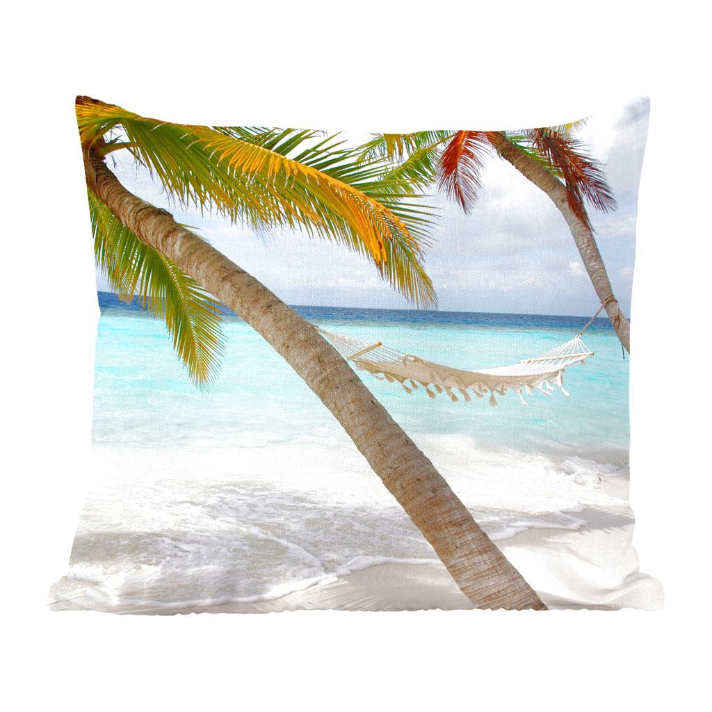 MuchoWow Zierkissen Sofakissen Wohnzimmer Dekokissen 60x60 cm Sommer - Palme - Hängematte - Sitzfläche - Foto Polster