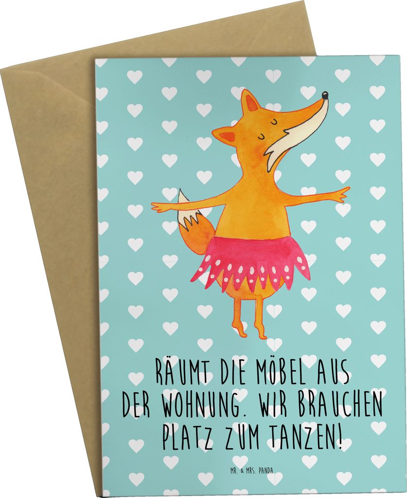 Mr. & Mrs. Panda babykarte Fuchs Ballerina - Türkis Pastell - Geschenk, glückwunschkarten, weihnachtskarten, Ballett, einladungskarten, Party, Gr...