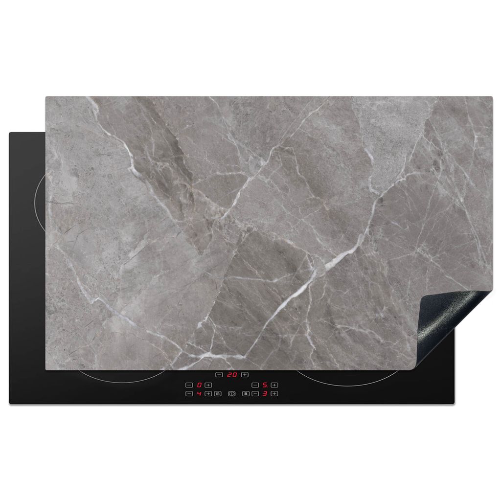 KitchenYeah Herdabdeckplatte Marmor - Grau , 85x52cm, Küche Deko, Glaskeramikkochfeld Herdabdeckung, Abdeckplatte fùr Kochfeld