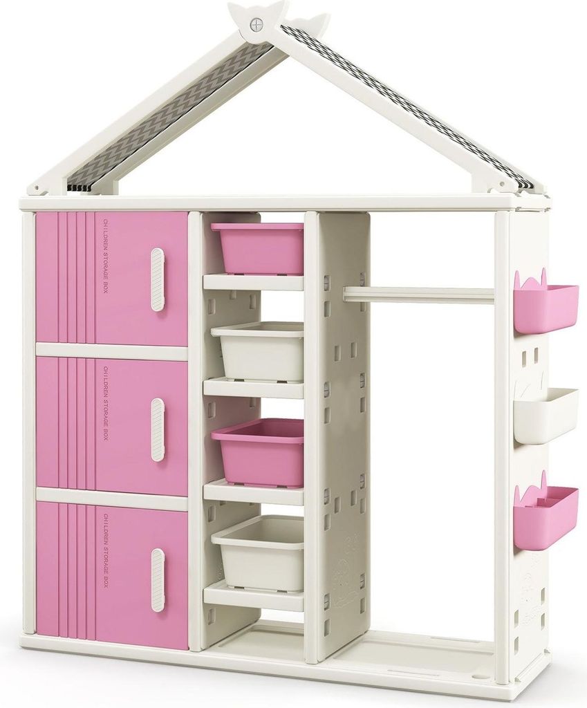 Kindergarderobe mit Kleiderstange und Ablageflächen, rosa