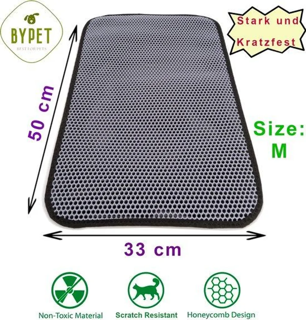 Tapis litière chat imperméable gris 33x50 cm à double couche alvéolée