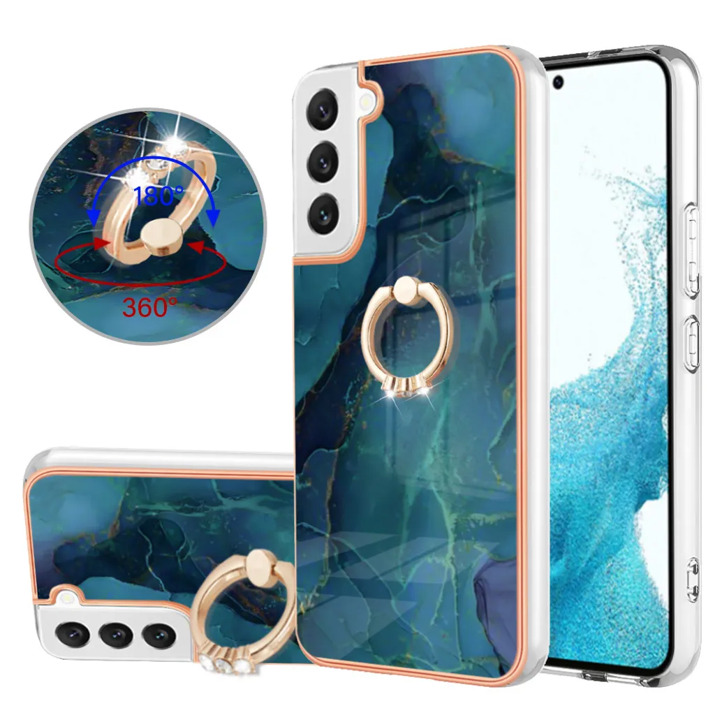 Custodia per Samsung Galaxy S22 5G, custodia protettiva in silicone TPU a fantasia con supporto ad anello verde - 1