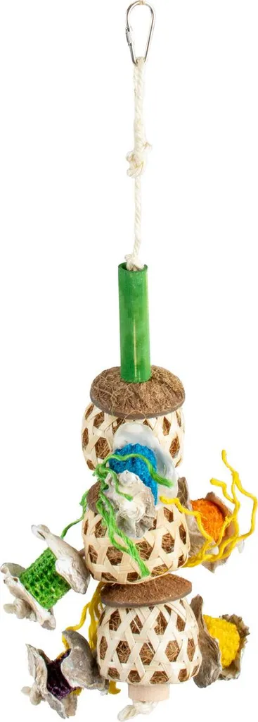 Duvo+ Jouet Oiseaux Forage Triple Balles Coco et Bambou pour Perroquets