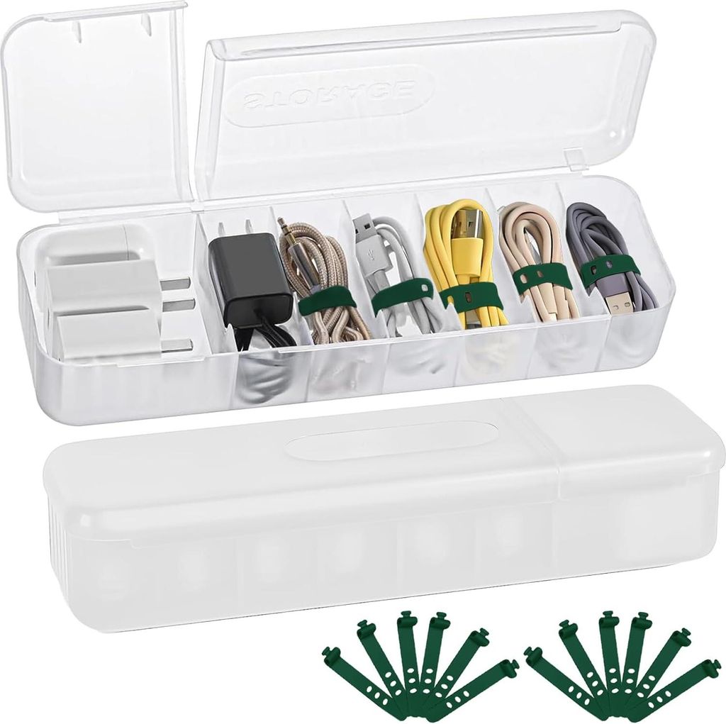 2 Stück Kabel Organizer mit 12 Kabelbindern, Transparent Kabel Organizer Box, Plastik Cable Organizer, kabelbox ladekabel Organizer, kabelmanageme...