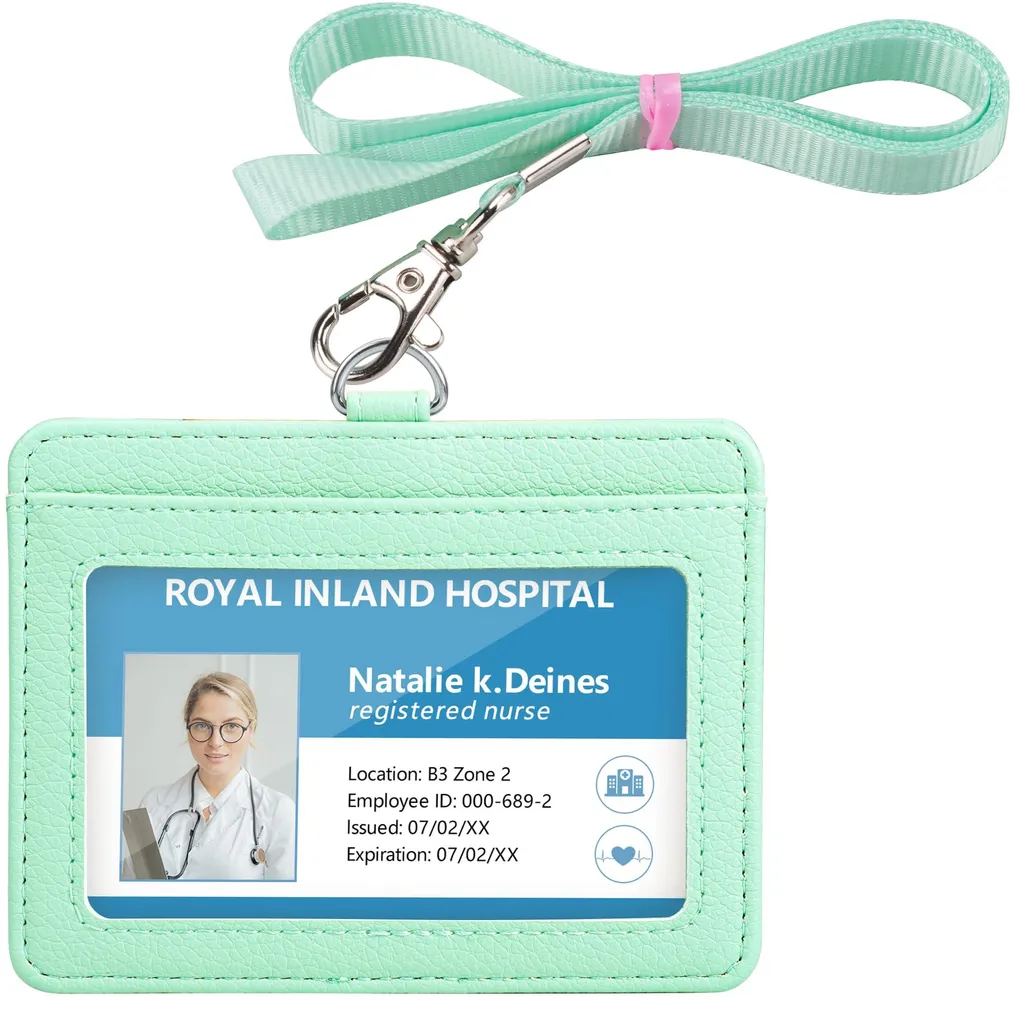 Étui badge pour bureau et salon avec lanière nylon cuir PU vert aqua