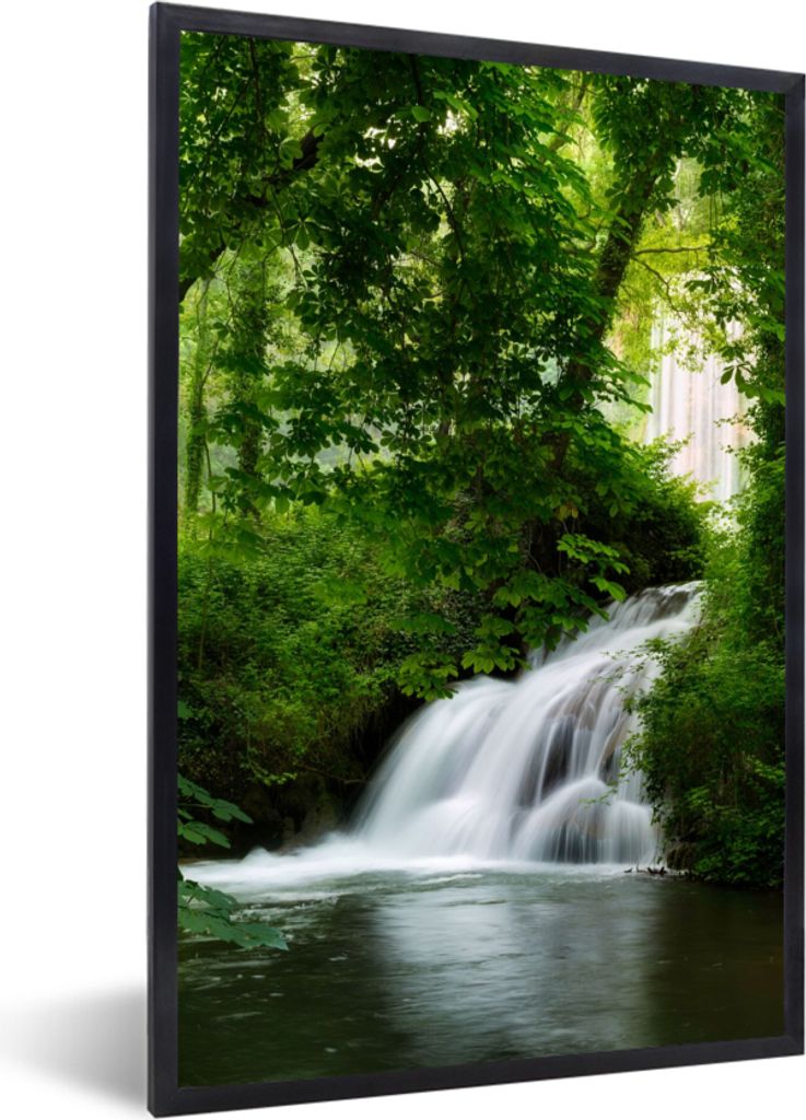 MuchoWow Gerahmtes Poster Wasserfall - Natur - Grün 40x60 cm - Poster mit Schwarzem Bilderrahmen Wandposter Rahmen Foto Bilder - Papierdruck - W...