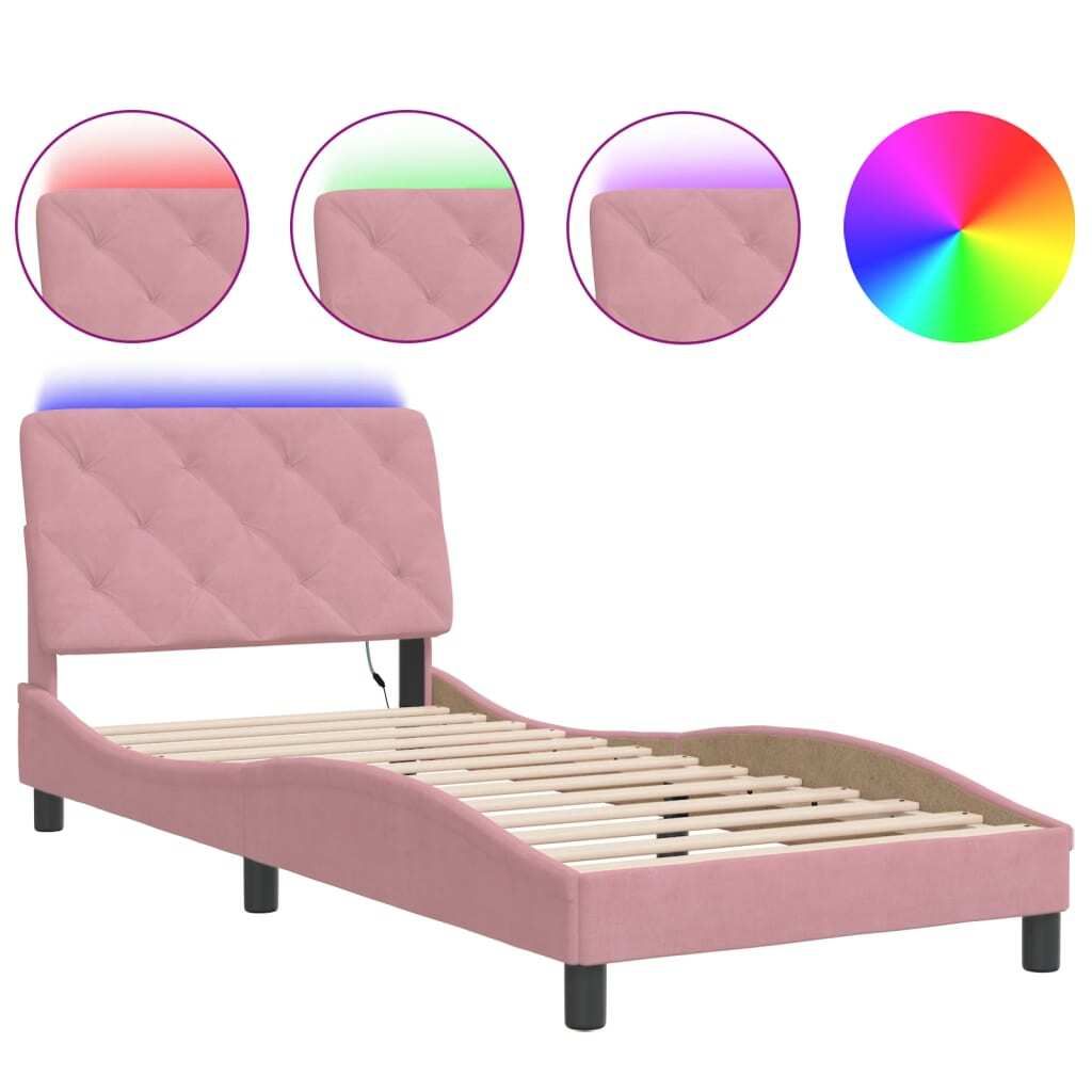 vidaXL Bettgestell mit LED ohne Matratze Rosa 80x200 cm Samt