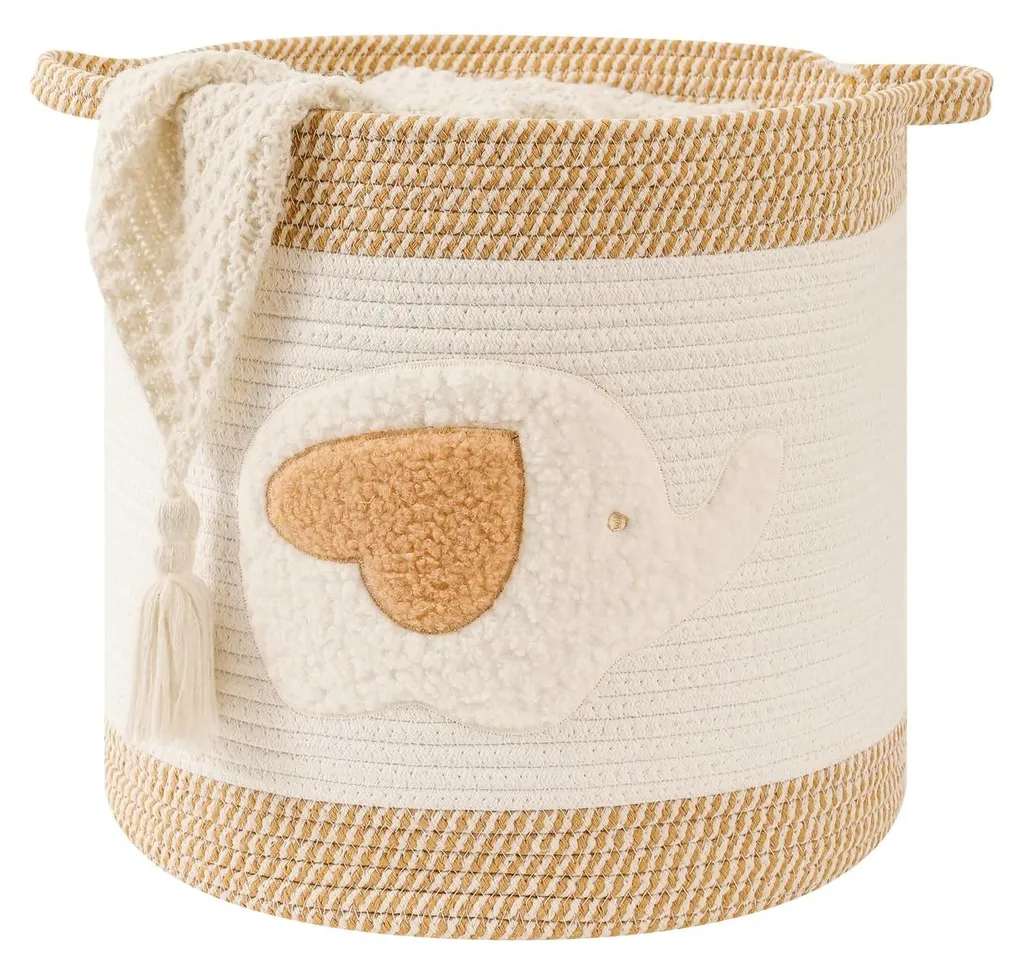 Panier à linge enfant et rangement jouets chien en corde de coton