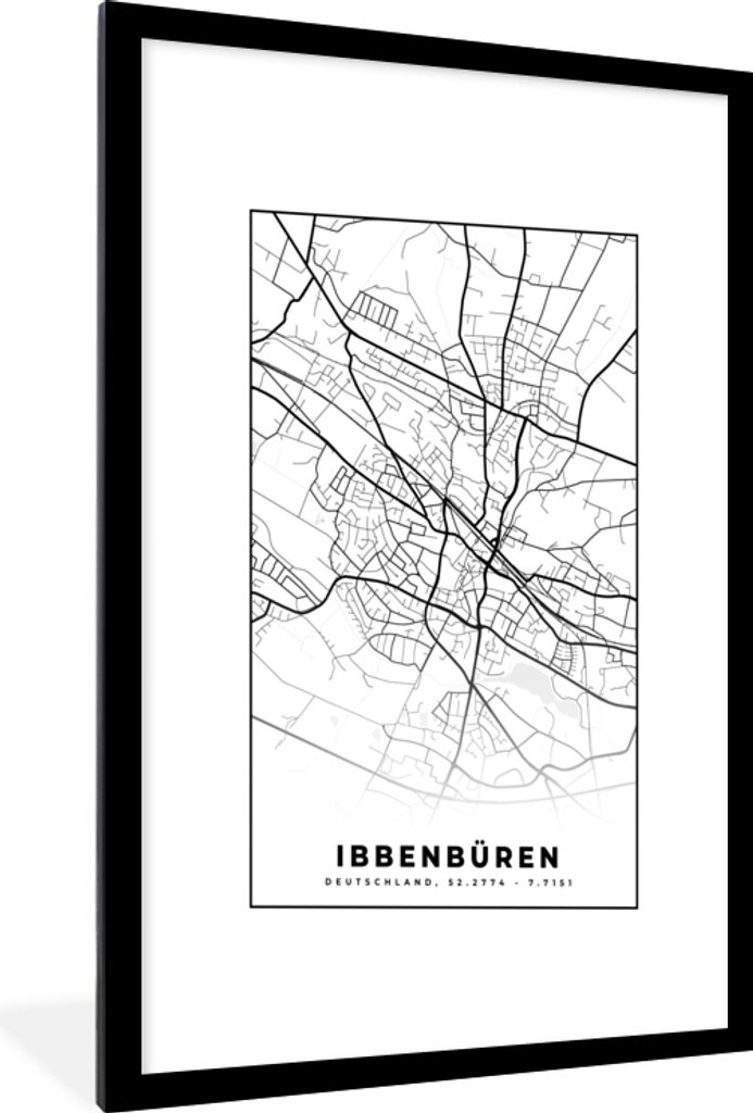 MuchoWow Gerahmtes Poster Karte - Ibbenbüren - Karte - Stadtplan 60x90 cm - Poster mit Schwarzem Bilderrahmen Wandposter Rahmen Foto Bilder - De...