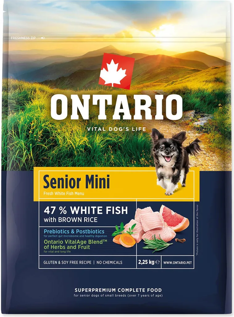 Ontario Senior Mini Fish: Crocchette Ipoallergeniche per Cani Anziani