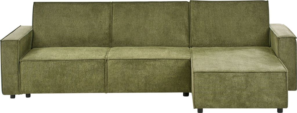 BELIANI 3-Sitzer Ecksofa Dunkelgrün Stoffbezug L-Förmig mit Schlaffunktion Chaiselongue Linksseitig Breite Armlehnen Modern Schlafsofa Polstersofa