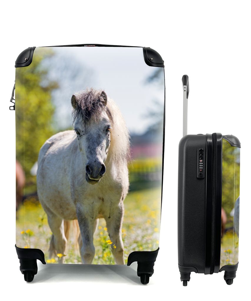 MuchoWow Koffer Handgepäck Trolley Rollkoffer Kleine Reisekoffer mit 4 Rollen - Pferd - Blumen - Licht - Cabin Size < 55x40x23 cm & 55x40x20 cm ...
