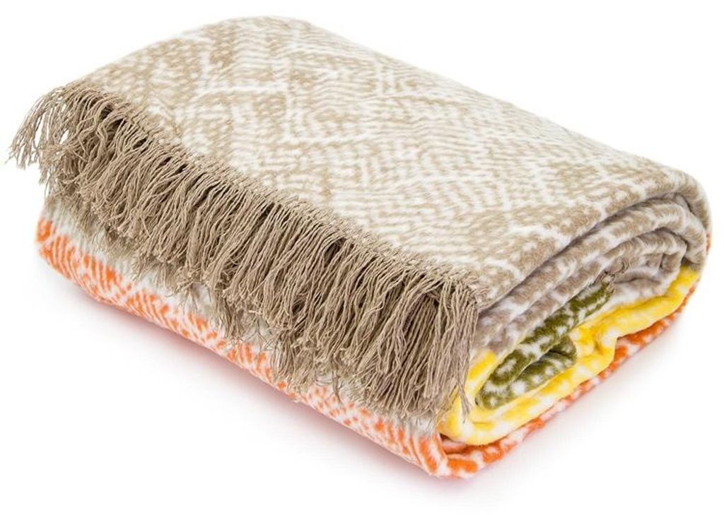 Decke, Baumwolldecke mit Fransen, hohe Qualität 150x200 24129a Orange-Beige