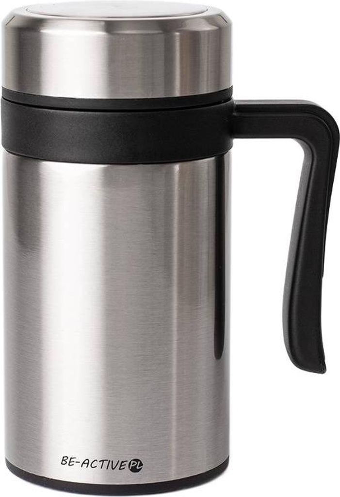 Thermobecher Mit Henkel aus Edelstahl 450 ml Becher für Kaffee und Tee unterwegs Grau