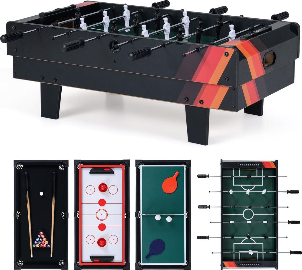 COSTWAY 4 in 1 Spieltisch, Tischkicker, Billard, Air Hockey&Tischtennis, Multifunktionstisch aus Holz, Tischfußball, Kickertisch für Kinder&Erwac...