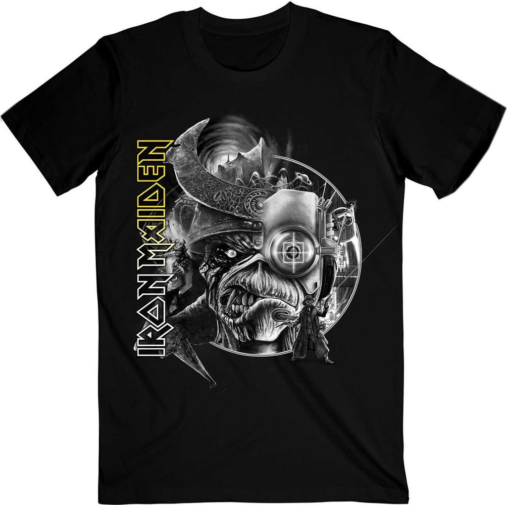Iron Maiden - "The Future Past Tour ́23 Greyscale" T-Shirt für Herren/Damen Uni RO5529 (XL) (Schwarz)