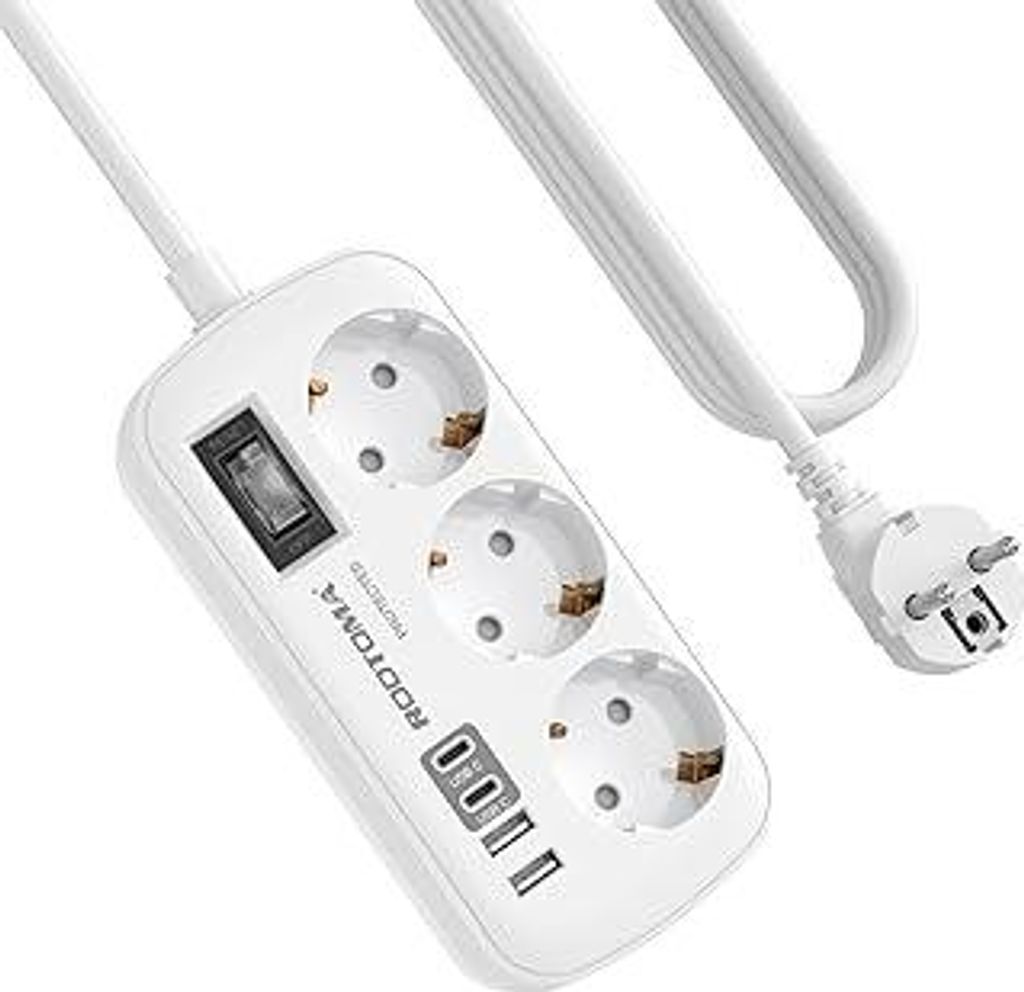 3 Fach Steckdose mit Überspannungsschutz Mehrfachsteckdose 4 USB(2 USB-C), Steckdose mit Schalter und 1,5M Kabel Steckdosenleiste Wandmontage für...