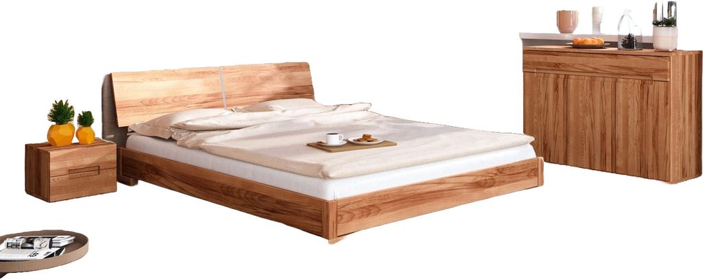 Bett Bento 16 aus Kernbuche massiv 80x200 cm mit Holzkopfteil und Holzbeinen