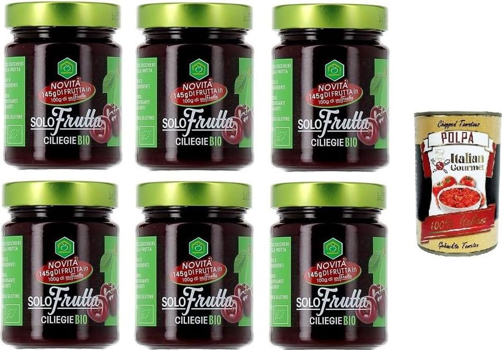 Apicoltura Casentinese marmellata Solo Frutta Ciliege Nur Fruchtkirschen 6x295gr + Italian Gourmet Polpa di Pomodoro 400g