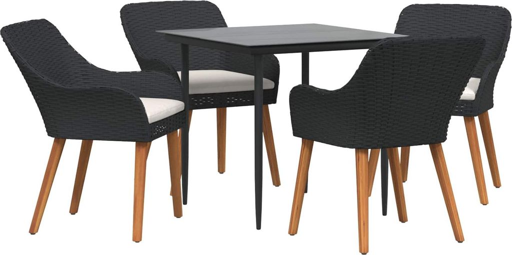 Garten Essgruppe mit Kissen 5 pcs Schwarz Poly-Rattan