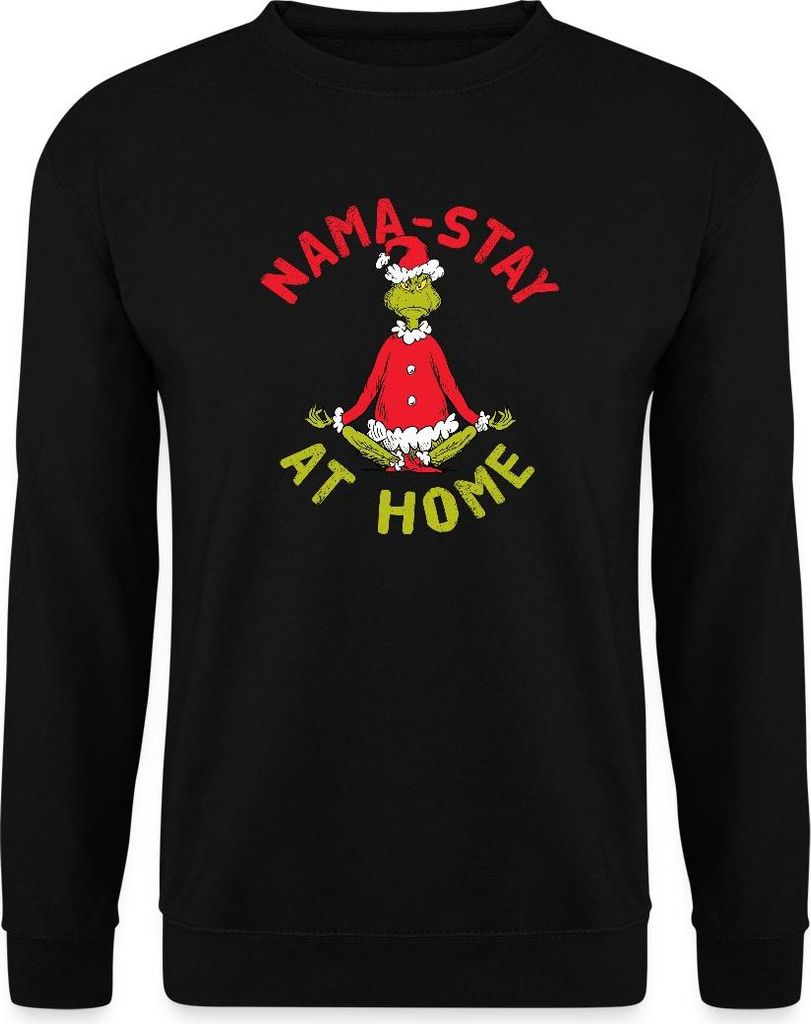 Spreadshirt Der Grinch Meditation Nama-Stay At Home Uni Pullover, S, Schwarz